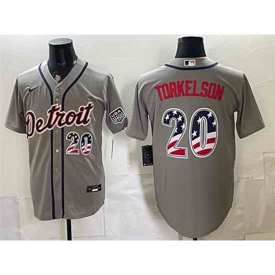 Men Detroit Tigers 20 Spencer Torkelson Grey 2026 USA 250 Fourth of July Stitched Baseball Jersey