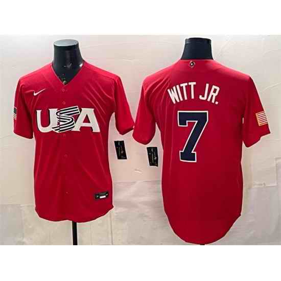 Men USA Baseball 7 Bobby Witt Jr  Red World Baseball Classic Stitched Jersey