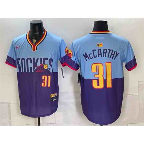Men Colorado Rockies  31 Jake McCarthy Purple Light Blue 2025 City Connect Limited Stitched Baseball Jersey