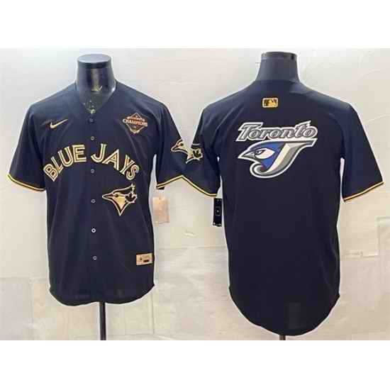 Men Toronto Blue Jays Team Big Logo Black Gold 2025 American League Champions Limited Stitched Baseball Jersey