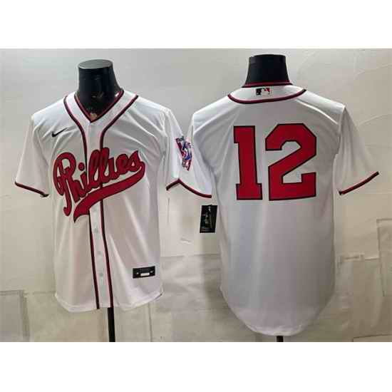 Men Philadelphia Phillies  12 Kyle Schwarber White 2026 Field of Dreams Stadium Stitched Baseball Jersey