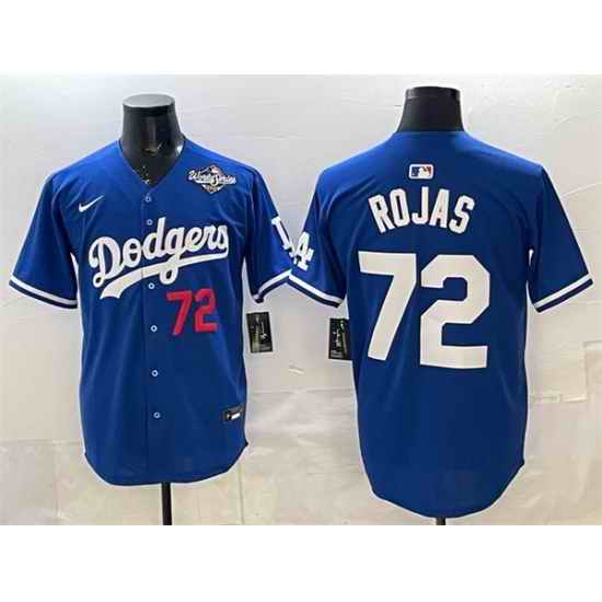 Men Los Angeles Dodgers 72 Miguel Rojas Royal 2025 World Series Patch Limited Stitched Baseball Jersey