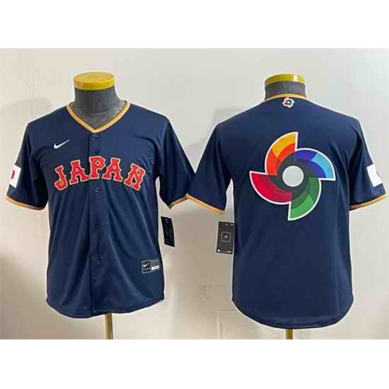 Youth Japan Baseball Navy 2026 World Baseball Classic Big Logo Road Stadium Stitched Baseball Jersey