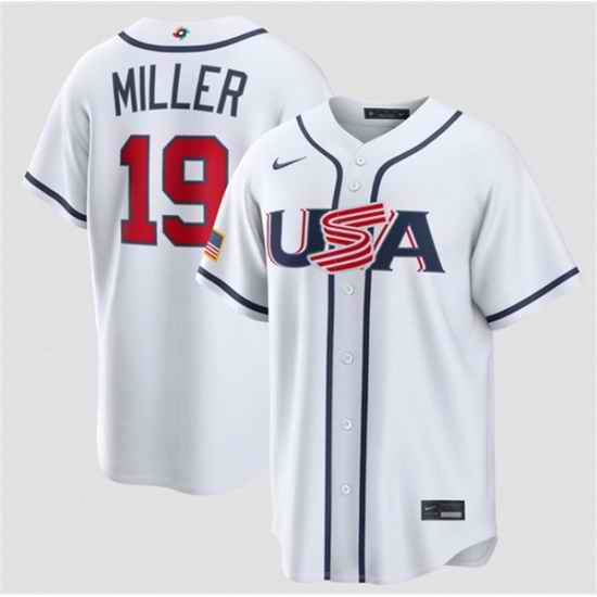 Men USA Baseball  19 Mason Miller White 2026 World Baseball Classic Home Stadium Stitched Jersey
