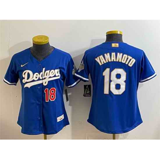 Youth Los Angeles Dodgers  18 Yoshinobu Yamamoto Royal 2026 Alternate Gold Collection Stadium Stitched Baseball Jersey