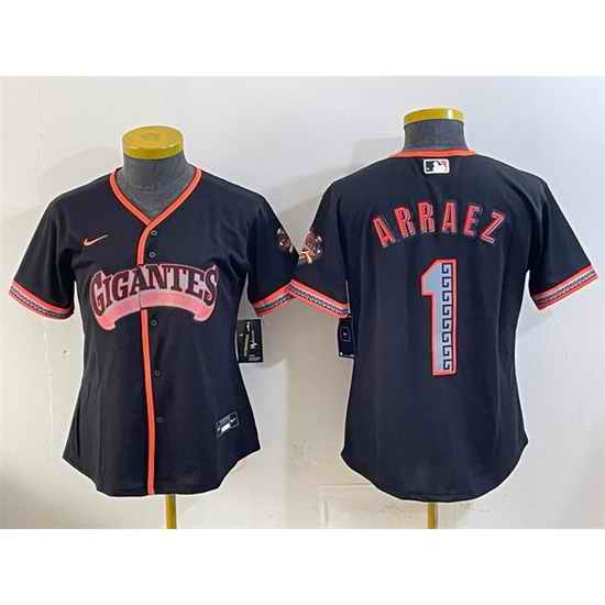 Women San Francisco Giants 1 Luis Arraez Black 2026 Alternate Stadium Stitched Baseball Jersey
