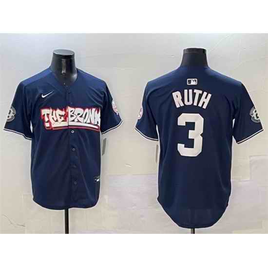 Men New York Yankees 3 Babe Ruth Navy Bronx Graffiti Vapor Limited Stitched Baseball Jersey