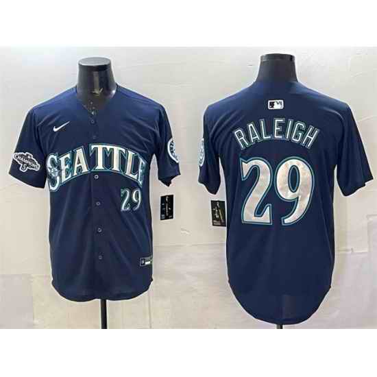 Men Seattle Mariners 29 Cal Raleigh Navy With 2025 AL West Division Champions Patch Limited Stitched jersey