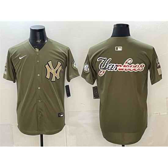 Men New York Yankees Team Big Logo Olive 2026 Armed Forces Day Stitched Baseball Jersey