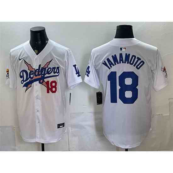 Men Los Angeles Dodgers x One Piece  18 Yoshinobu Yamamoto White Vapor Premier Limited Stitched Baseball Jersey