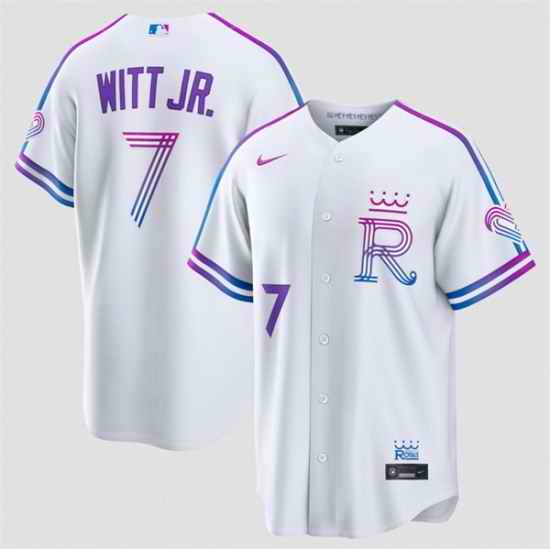 Men Kansas City Royals  7 Bobby Witt Jr  White 2026 City Connect Stadium Stitched Baseball Jersey