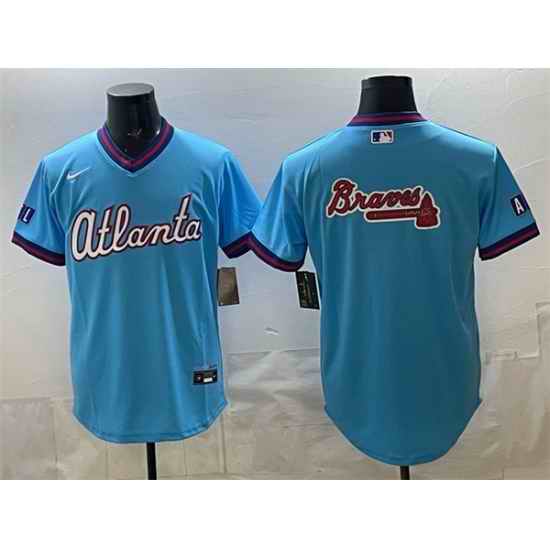 Men Atlanta Braves Team Big Logo Powder Blue 2026 City Connect Stadium Stitched Baseball Jersey