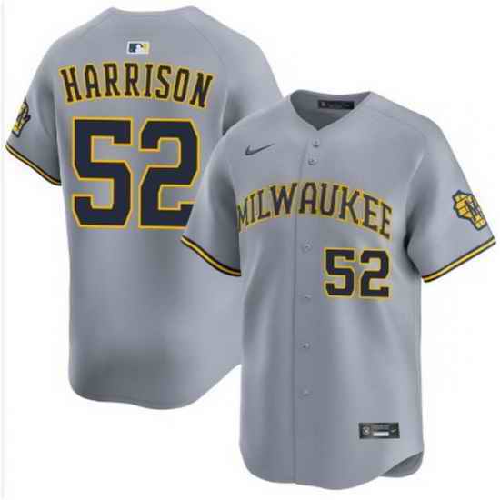 Men Milwaukee Brewers Kyle Harrison #52 Gray Stitched Jersey