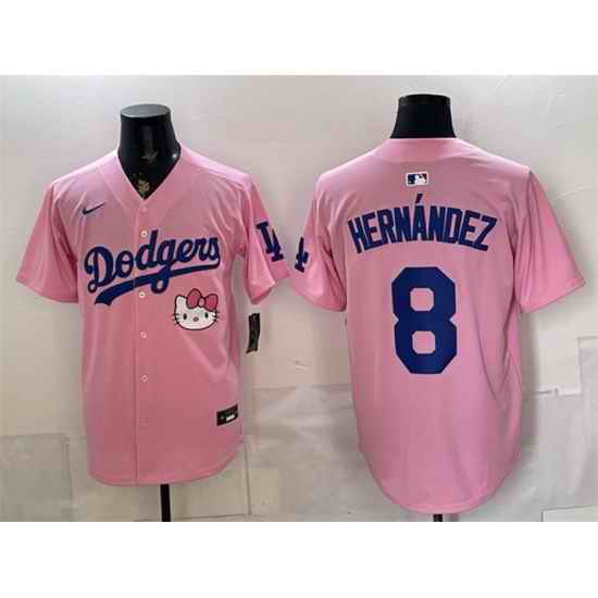 Men Los Angeles Dodgers  8 Enrique Hernandez Pink 2025 Hello Kitty Vapor Limited Stitched Baseball Jersey