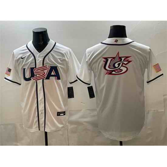Men USA Baseball White 2026 World Baseball Classic Big Logo Home Stadium Stitched Jersey