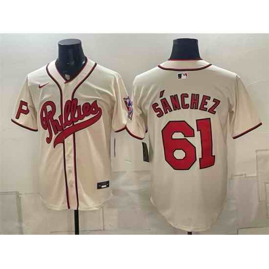 Men Philadelphia Phillies  61 Cristopher Sannchez Cream 2026 Field of Dreams Stadium Stitched Baseball Jersey
