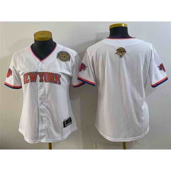 Youth New York Knicks Blank White 2026 Finals  Eastern Conference Champions Patch Stitched Baseball Jersey