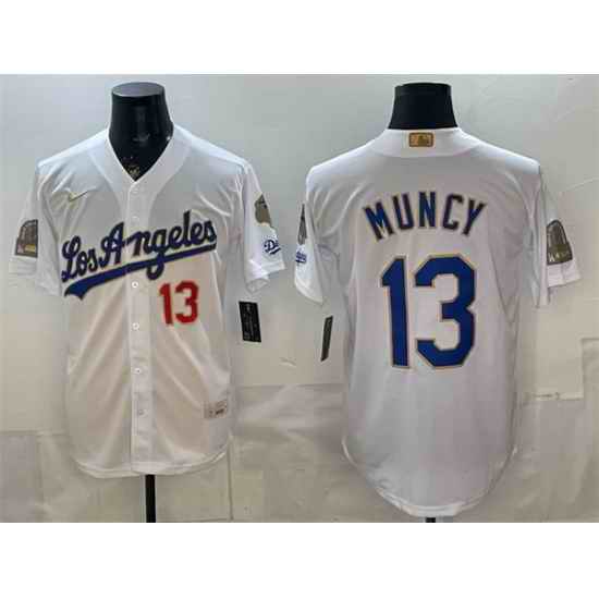 Men Los Angeles Dodgers  13 Max Muncy White 2026 Gold Collection 9x   B2B Champs Patch Stitched Baseball Jersey
