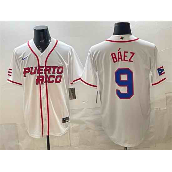 Men Puerto Rico Baseball  9 Javier Baez White 2026 World Baseball Classic Home Stadium Stitched Jersey