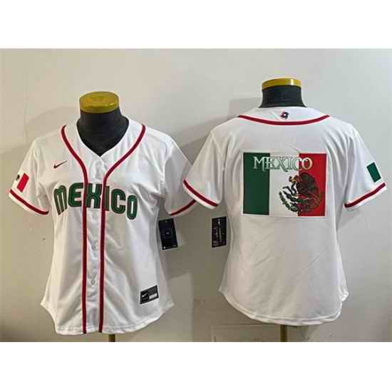 Youth Mexico Baseball White 2026 World Baseball Classic Big Logo Home Stadium Stitched Baseball Jersey