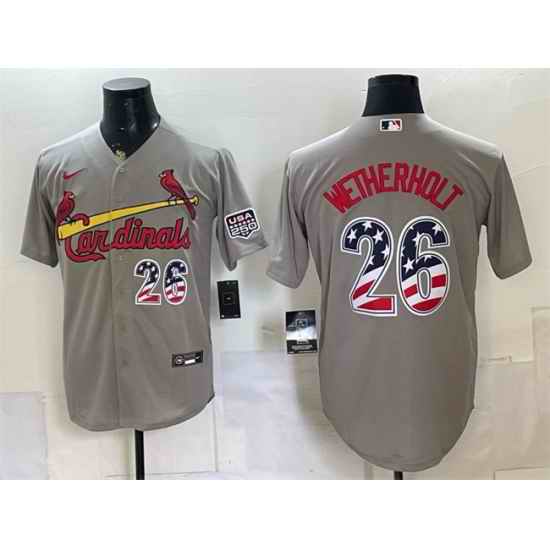 Men St  Louis Cardinals  26 JJ Wetherholt Grey USA 250 Fourth of July Stitched Baseball Jersey