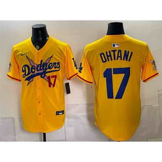Men Los Angeles Dodgers x One Piece  17 Shohei Ohtani Yellow Vapor Premier Limited Stitched Baseball Jersey