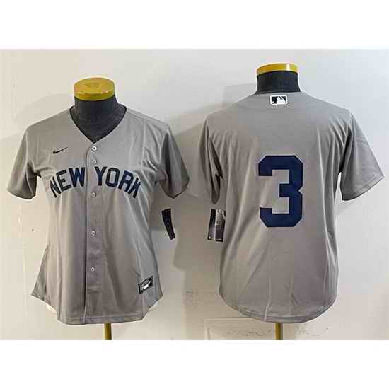 Women New York Yankees 3 Babe Ruth Grey Cool Base Stitched Baseball Jersey
