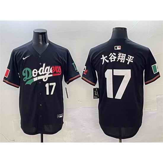 Men Los Angeles Dodgers 17  Shohei Ohtani Black Mexico Flag Limited Stitched Baseball Jersey