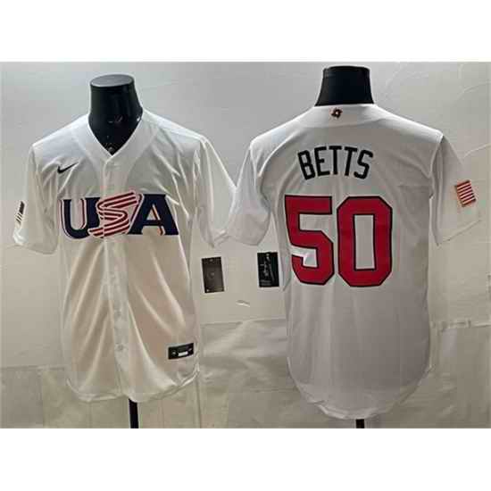 Men USA Baseball  50 Mookie Betts White World Baseball Classic Stitched Jersey