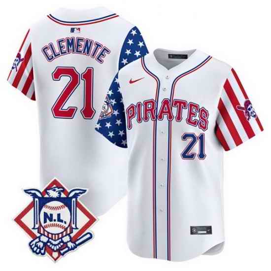 Men Pittsburgh Pirates 21 Roberto Clemente White 2024 Fourth of July Vapor Limited Stitched Baseball Jersey
