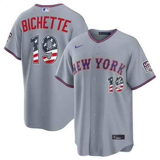 Men New York Mets  19 Bo Bichette Grey USA 250 Fourth of July Home Stitched Baseball Jersey