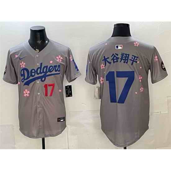 Men Los Angeles Dodgers  17 Shohei Ohtani Grey 2025 Tokyo Series Limited Stitched Baseball Jersey