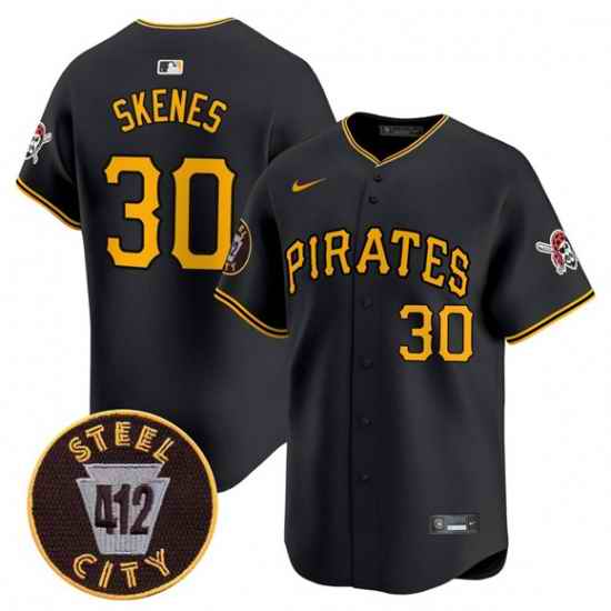 Men Pittsburgh Pirates 30 Paul Skenes Black 412 Patch Limited V3 Stitched Baseball Jersey