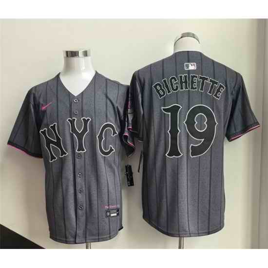 Men New York Mets  19 Bo Bichette Grey City Connect Stitched Baseball Jersey