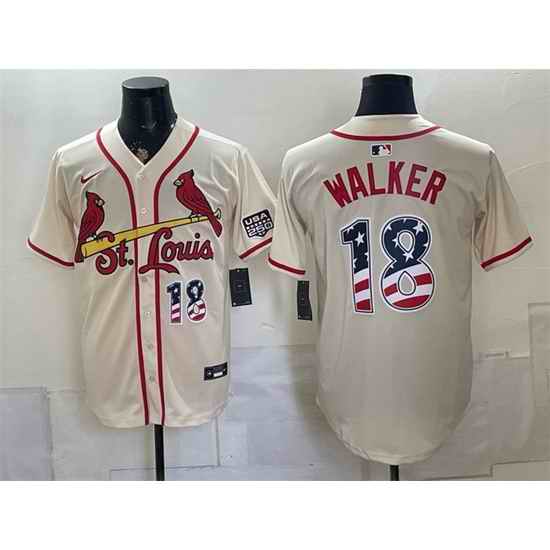 Men St  Louis Cardinals  18 Jordan Walker Cream USA 250 Fourth of July Stitched Baseball Jersey