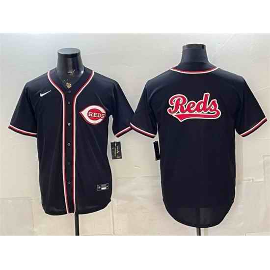 Men Cincinnati Reds Team Big Logo 2026 Fashion Replica Black Out Stitched Baseball Jersey