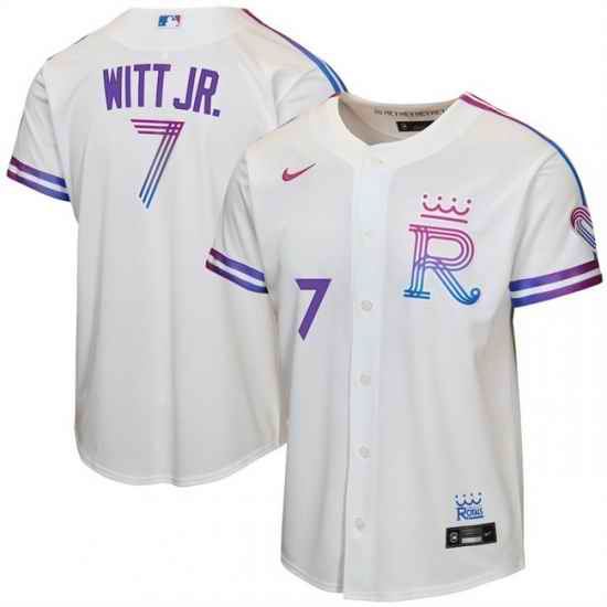 Youth Kansas City Royals  7 Bobby Witt Jr  White 2026 City Connect Stadium Stitched Baseball Jersey