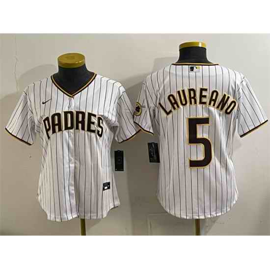 Women San Diego Padres 5 Ram F3n Laureano White Stitched Baseball Jersey 28Run Small 29