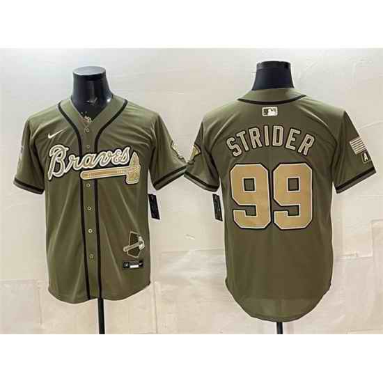 Men Atlanta Braves  99 Spencer Strider Olive 2026 Armed Forces Day Stitched Baseball Jersey