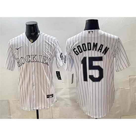 Men Colorado Rockies  15 Hunter Goodman White Home Stitched Baseball Jersey