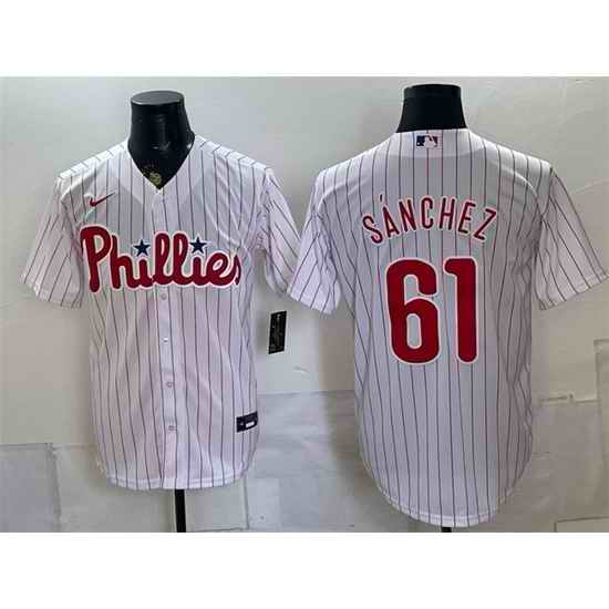 Men Philadelphia Phillies  61 Cristopher S%C3%A1nchez White Cool Base Stitched Jersey