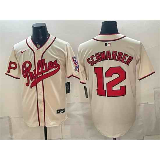 Men Philadelphia Phillies  12 Kyle Schwarber Cream 2026 Field of Dreams Stadium Stitched Baseball Jersey