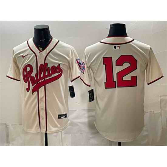 Men Philadelphia Phillies 12 Kyle Schwarber Cream 2026 Field of Dreams Stadium Stitched Baseball Jersey