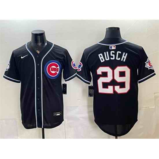 Men Chicago Cubs  29 Michael Busch 150th Anniversary Black Out Style Vapor Premier Limited Stitched Baseball Jersey