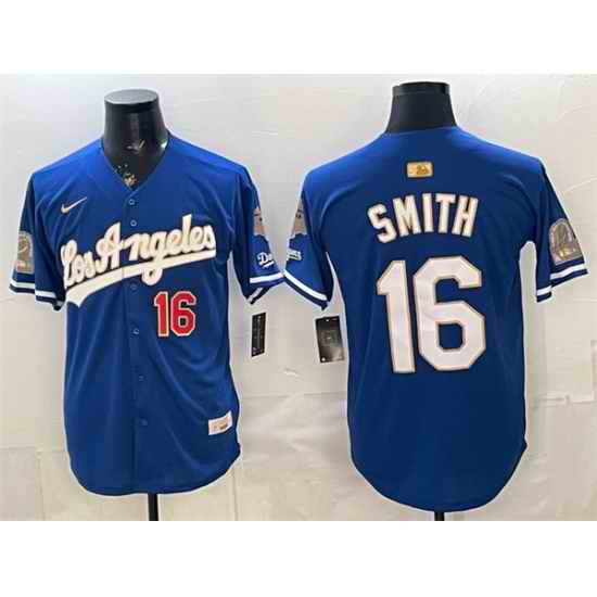 Men Los Angeles Dodgers  16 Will Smith Royal 2026 Gold Collection 9x   B2B Champs Patch Stitched Baseball Jersey