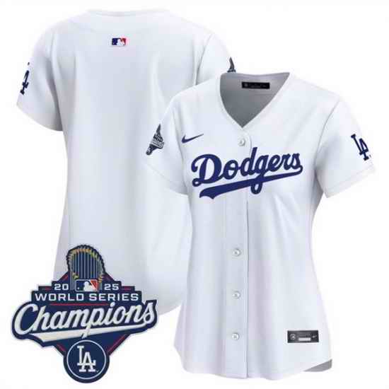 Women Los Angeles Dodgers Blank White 2025 World Series Champions Home Cool Base Stitched Baseball Jersey