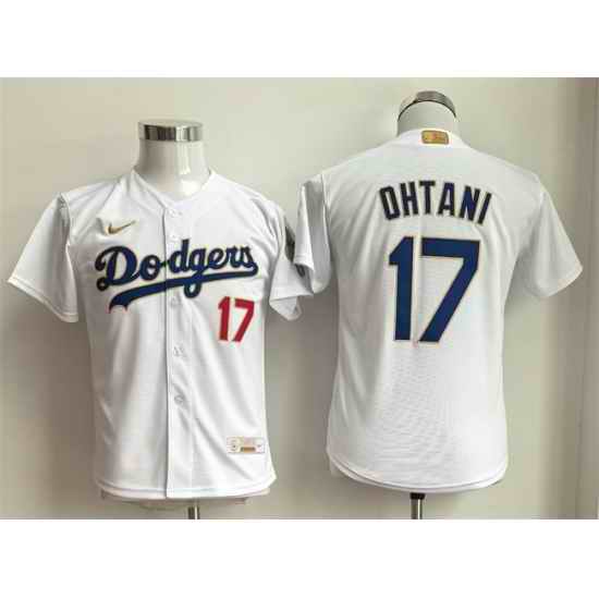 Youth Los Angeles Dodgers  17 Shohei Ohtani White Gold Collection Stadium Stitched Baseball Jersey