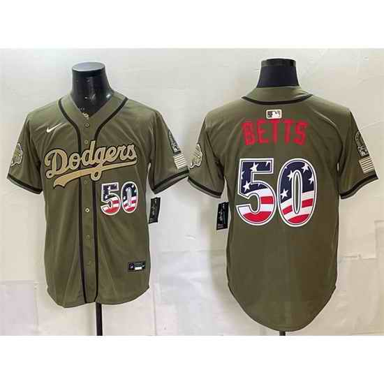 Men Los Angeles Dodgers  50 Mookie Betts Olive 2026 Armed Forces Day 250 Fourth of July Stitched Baseball Jersey