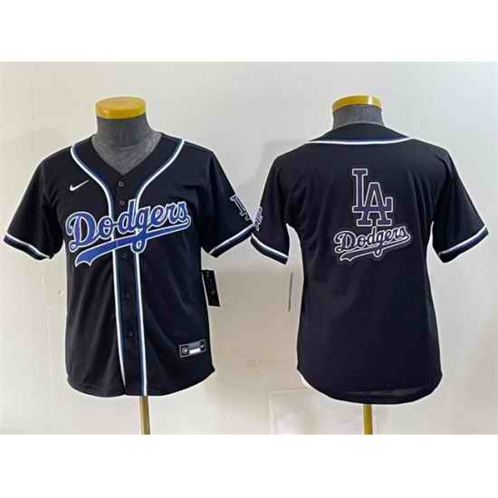 Youth Los Angeles Dodgers Team Big Logo Black Stitched Baseball Jersey 5