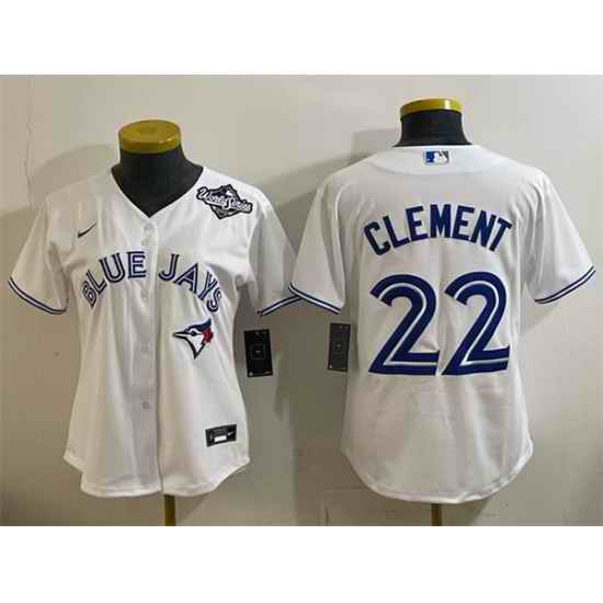 Women Toronto Blue Jays 22 Ernie Clement White 2025 World Series Home Cool Base Stitched Baseball Jersey